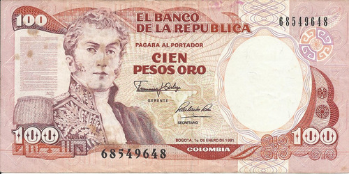 Colombia 100 Pesos Oro 1 De Enero 1991