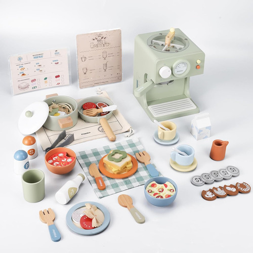 Juego De Cocina De Madera Y Cafetera Para Niños, Juego De El