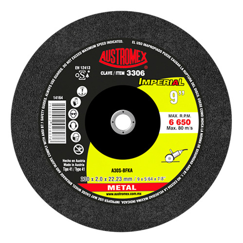 Disco Para Corte De Metal 1.9mm 9 PuLG 3306 Austromex Color Negro