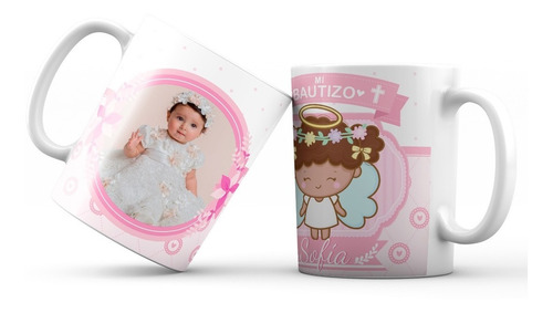 12 Tazas Personalizadas Recuerdos Para Bautizo De Niña Angel