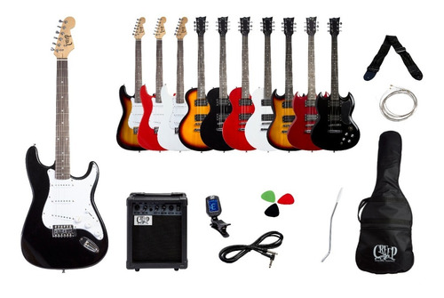 Imagen 1 de 6 de Pack Guitarra Stratocaster Y Amplificador Creep Completo Bk