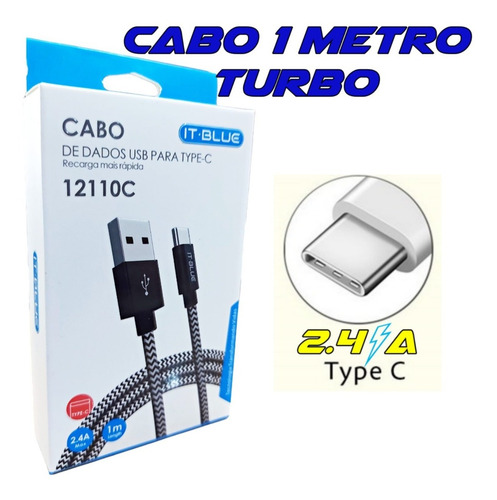 Imagem 3 de 5 de Cabo Usb Tipo C Turbo Motorola Moto G6/ G7 / G8