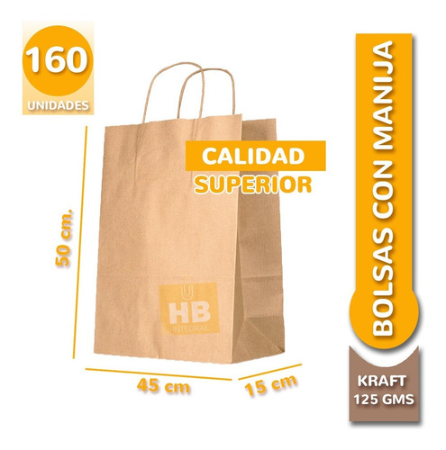 Bolsa De Papel Madera Kraft Marron Grande 50x45x15 X160u