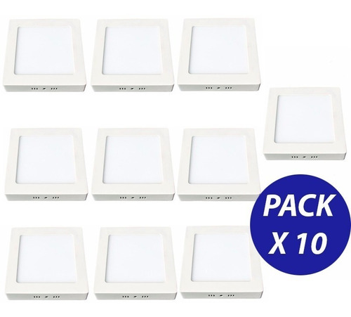 Pack X 10 Foco Panel Plafon Led Sobrepuesto Cuadrado 18w
