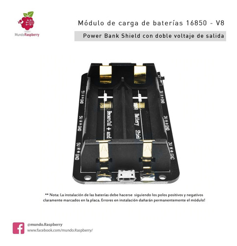 Shield Modulo Power Bank Baterías Litio 18650 V8 Arduino Esp