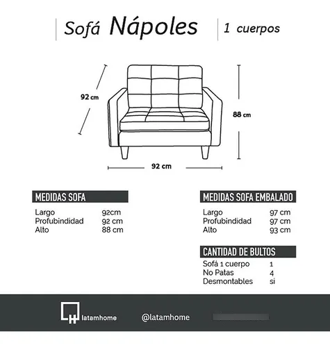 Sofa Napoles 1 Cuerpo Cuero Kentucky - Latam Home