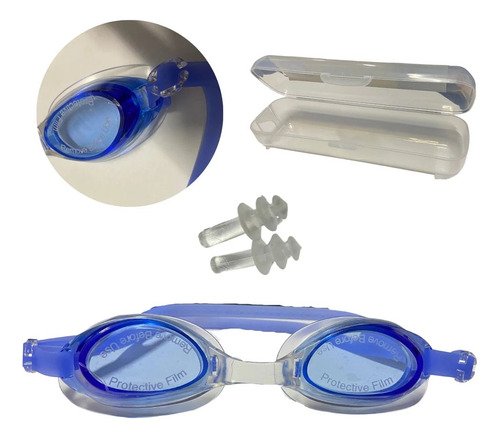 Óculos De Natação Em Silicone Lentes Cor Azul Com Estojo