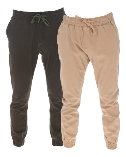 Paquete 2 Pantalones Jogger Hombre Gabardina Casual Comodo