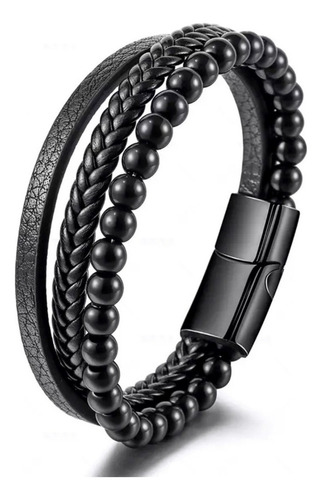 V Pulsera De Cuero + Piedra Natural Con Cierre Magnético