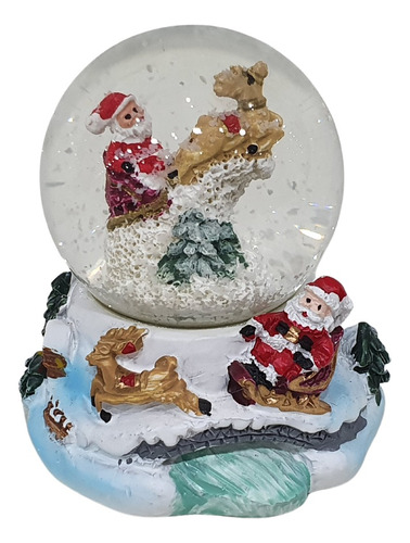 Globo De Nieve Vidrio Navidad Trineo Papá Noel Puente 6,50cm