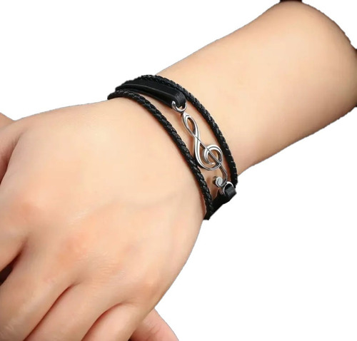 Pulsera Nota De Musica Cuero Hombre Mujer Moda 2019