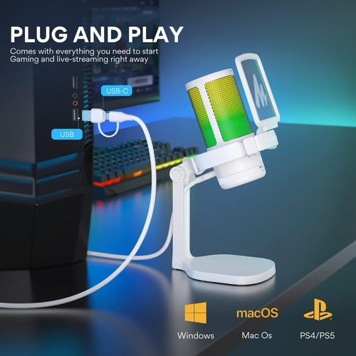 Micrófono Gamer Maono Gamerwave Dgm20 Rgb, Blanco