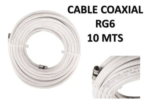 Imagen 1 de 1 de Cable Coaxial Rg6 De 10 Mts Con Conectores Incluidos