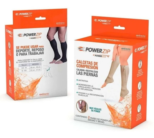 2 Pares Power Zip Prevención De Varices Descanso Circulacion