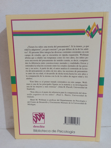 Desarrollo De La Teoría Del Pensamiento En Los Niños Wellman (Usado)