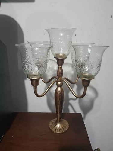 Candelabro Candelero Antiguo Bronce 5 Brazos Pesado Remato