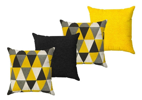 Kit Capa De Almofada 40x40 Decorativa Lisa Geométrica Luxo Cor Kit Amarelo/Preto