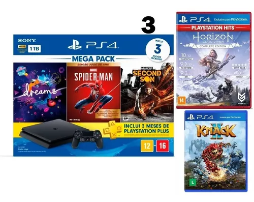 Console PlayStation 4 Mega Pack Hits V15 1TB Com 3 Jogos 