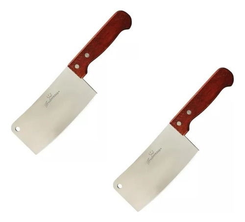 2 Cuchillo Carnicero Taquero Hacha Mango Madera 7pulgadas