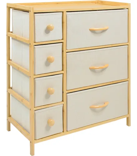 Comoda Cajonera Mueble Bambu Organizador Hogar 7 Cajones Color Blanco