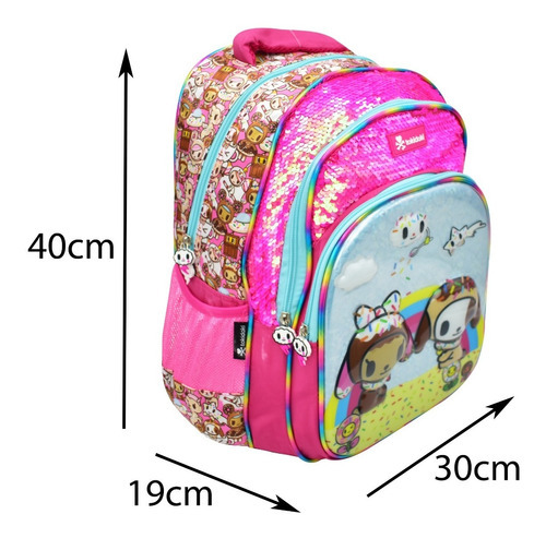 Mochila Perritos 3d Lentejuela Rosa Primaria Tokidoki Diseño de la tela 3D, Lentejuela