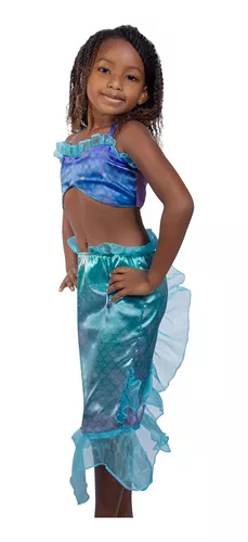 Fantasia Pequena Sereia Ariel Cauda Sereia Top Saia Infantil