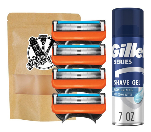 Combo 4 Cartuchos Gillette Fusion5 Gel Afeitar Series 198g