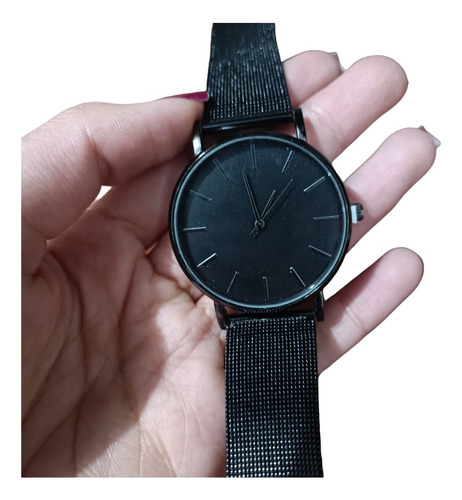 Reloj Analógico Minimalista Negro Hombre Correa Metálica