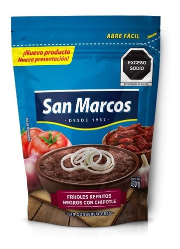 San Marcos, Frijoles Refritos Negros Con Chipotle 430 Gramos