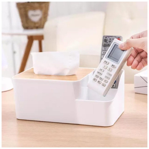 Imagen 3 de 7 de Porta Pañuelos Con Organizador Blanco Con Madera