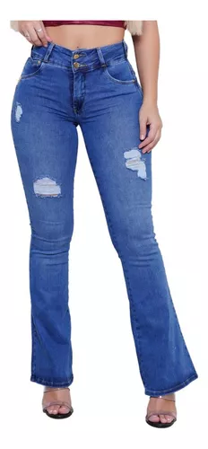 Calça Jeans Flare Feminina Ri19 Cintura Alta Levanta Bumbum
