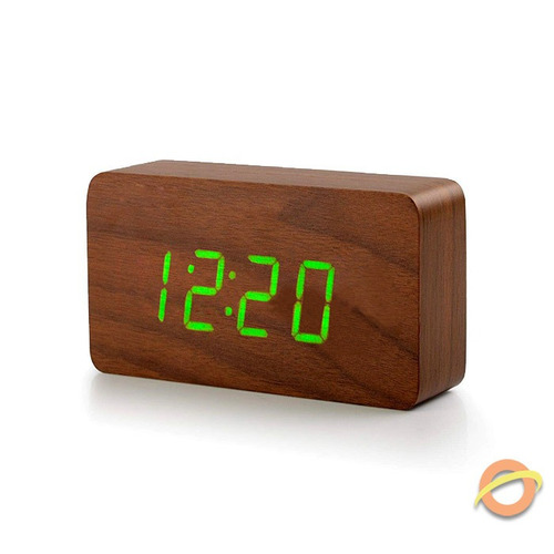 Reloj Despertador Madera Led Temperatura Fecha Alarmas Usb