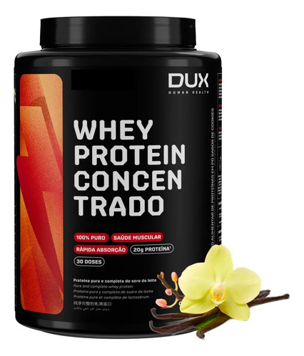 Dux Whey Concentrado 100% Puro Para Ganho De Massa - 900g Sabor Baunilha