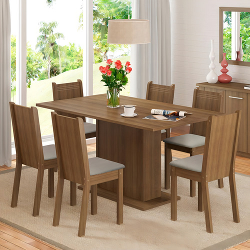 Comedor Madesa Megan Mesa Y 6 Sillas Rustic/sintético Beige Color Marrón