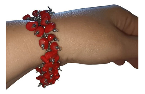 Pulsera Coral En Escallas Y Peltre 