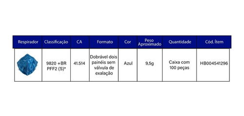 Kit 10 Máscara 3m Pff2 N95 9820proteção Inmetro Nfe