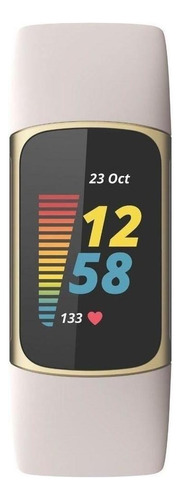 Smartband Fitbit Charge 5 caixa de  alumínio anodizado e aço inoxidável cirúrgico  dourada, pulseira  branco marfim FB421