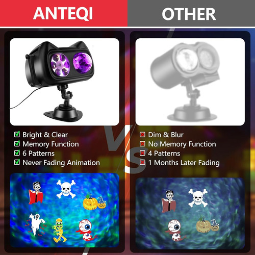 Anteqi Halloween Luces De Proyector De Navidad Aire Libre Negro