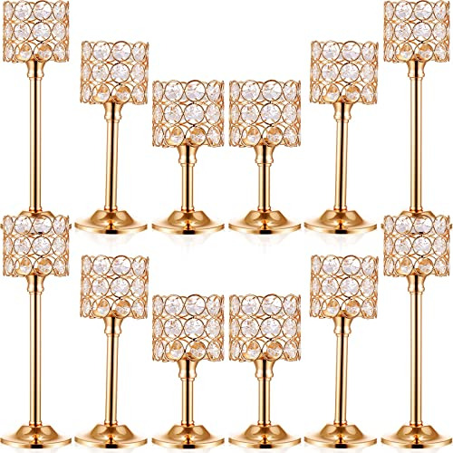 12 Pieces Crystal Candle Holders Set 3 Sizes Tall Cryst...