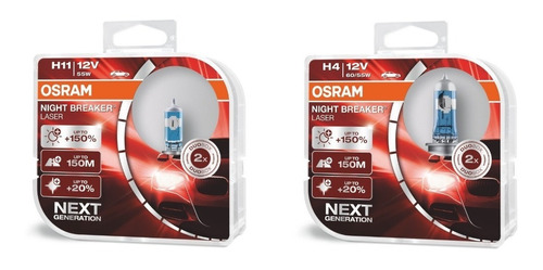 Combo H4 Y H11 Night Breaker Laser 150% Más Luz Osram