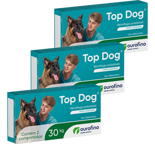 3x Top Dog 30kg 2 Comprimidos Vermifugo Para Cães - Ourofino
