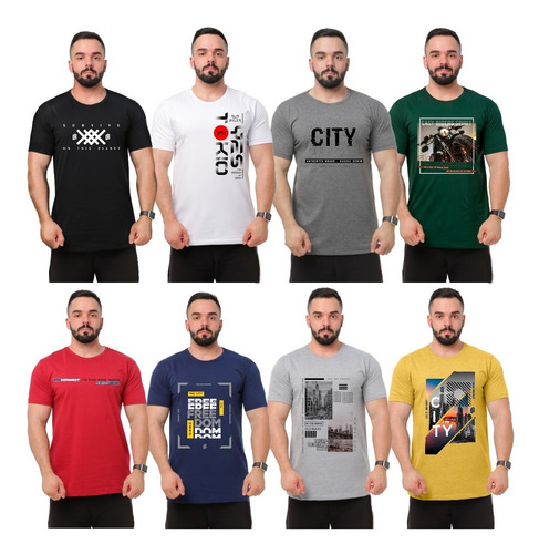 Kit 10 Camisetas Masculinas Slim Estampadas 100% Algodão