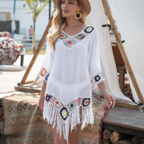 Mujer Vestido de Playa Verano Bordado Cubrir Bikini Camisola y Pareos Cover  up/pareos de playa mujer/vestido playa/vestido playa mujer/vestido de playa/maxi  vestidos de mujer/maxi vestidos de mujer/vestido blanco mujer/vestidos de  playa