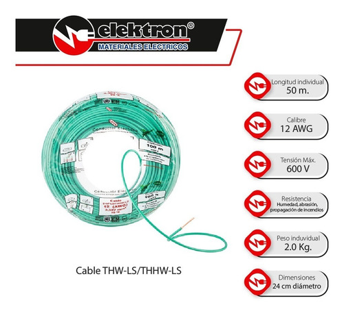 Imagen 3 de 7 de Bolsa 50 Mts Cable Iusa Rojo Thw Cal 12 Awg 100%cobre
