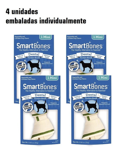 Kit Petisco Para Cães Smartbones Mini 4un Individuais De 16g