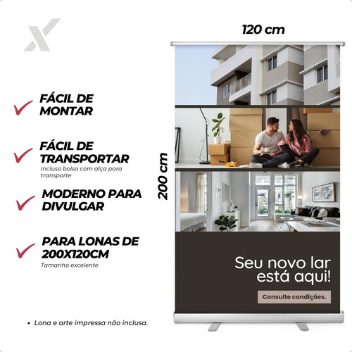 Porta Banner Roll-up Suporte Banner Estrutura 120x200cm Case