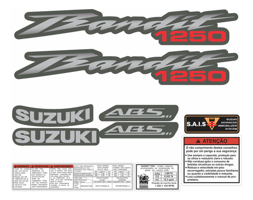 Jogo Faixa Emblema Adesivo Suzuki Bandit 1250 2012 Grafite