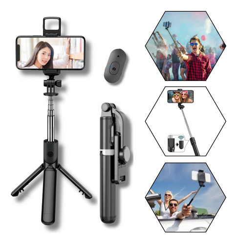 Bastão Pau De Selfie E Tripé 3 Em 1 Bluetooth Mesa C/ Led