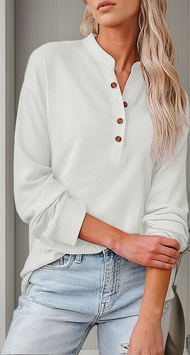 Blusas De Manga Larga Con Cuello Alto Y Botones Lisos De Pan