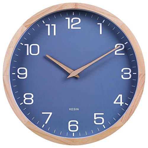Reloj De Pared De Madera Azul De 12 Pulgadas, Silencios...
